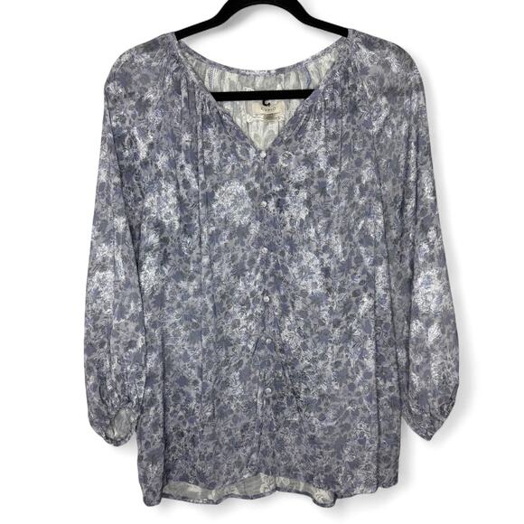 Cupio Metallic Silver Lavender Floral Blouse Top XL Boho Romantic Cottagecore - Picture 1 of 8